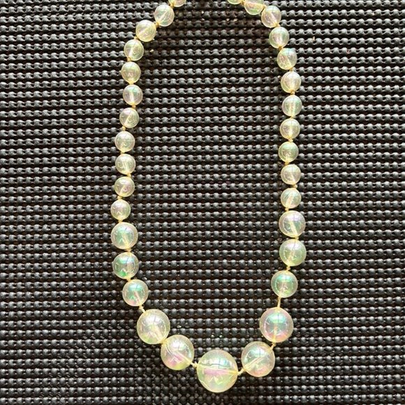 VTG AB Finish Clear Lucite Beaded Necklace - Picture 7 of 14
